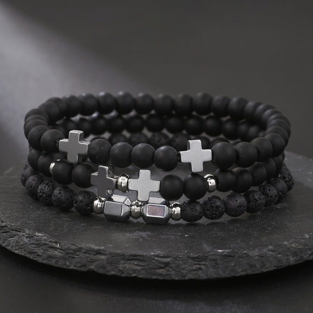 Wholesale New Men's Beaded Cross Bracelet Set